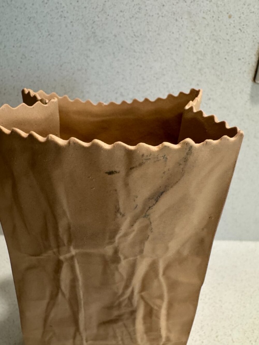 Vintage 80s Michel Harvey Paper Bag Vase Studio Pottery, Quebec, Rare - Picture 6 of 12
